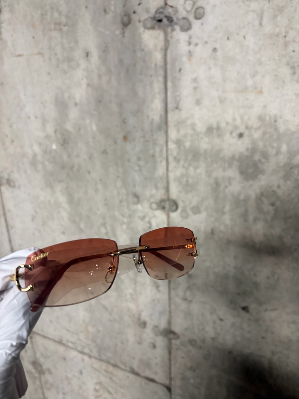 Cartier Gold Rimless Sunglasses with Amber-Brown Lenses